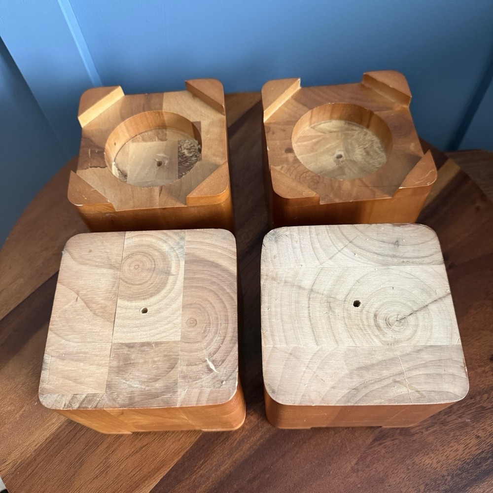 Vintage MCM 4" Wood‎ Furniture Risers Set of 4 Bed Sofa Chair Lift Blocks